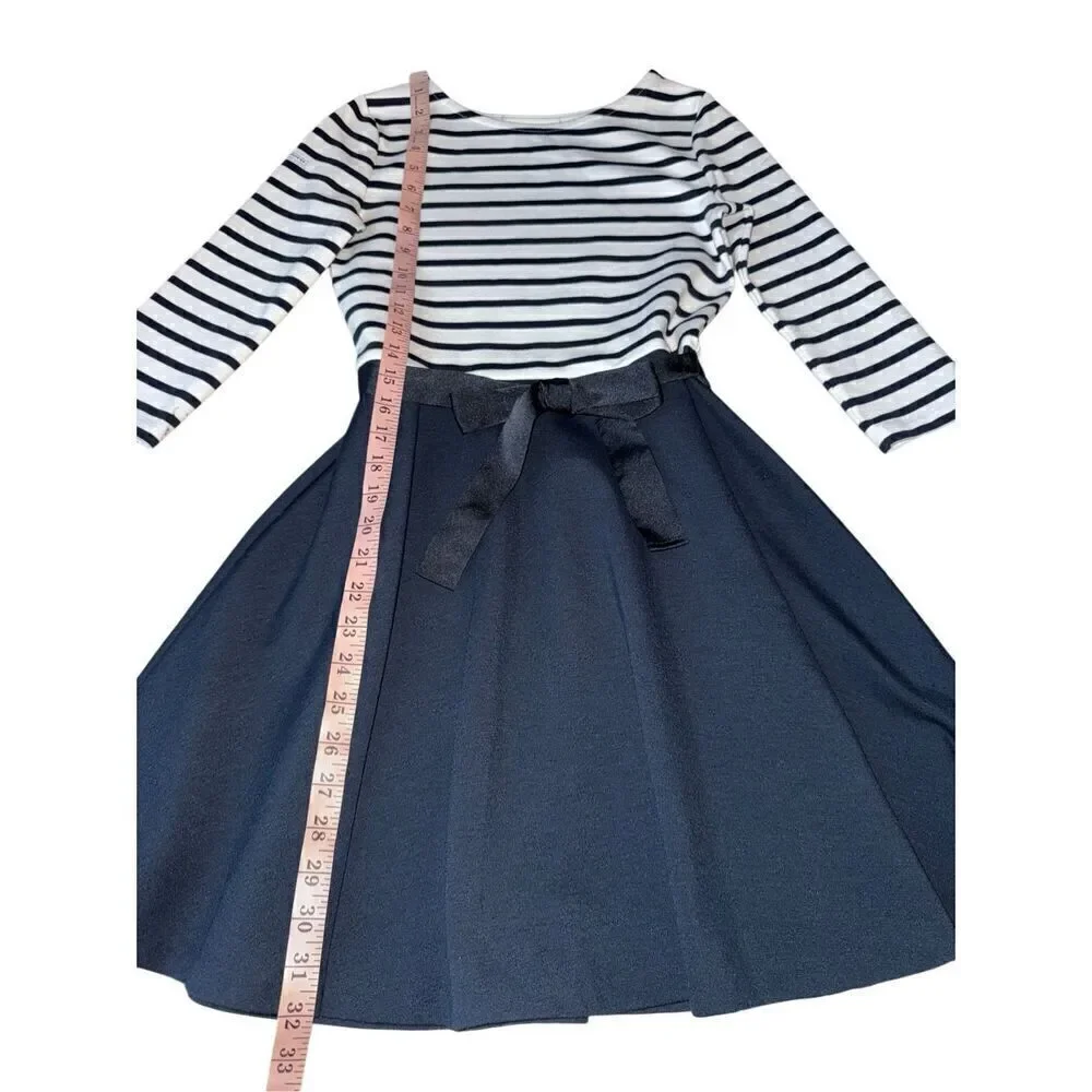 Polo Ralph Lauren Girls Striped Two-Tone Ponte Dress In Refined Navy/White